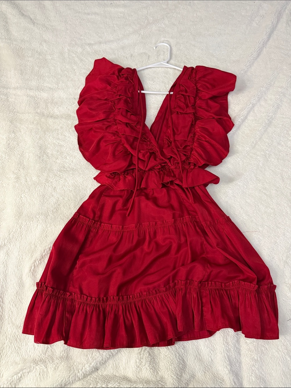 glam Red Ruffle V-Neck Tiered Dress for woman